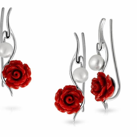 BLING JEWELRY sterling silver floral drop earrings - Picture 2 of 5